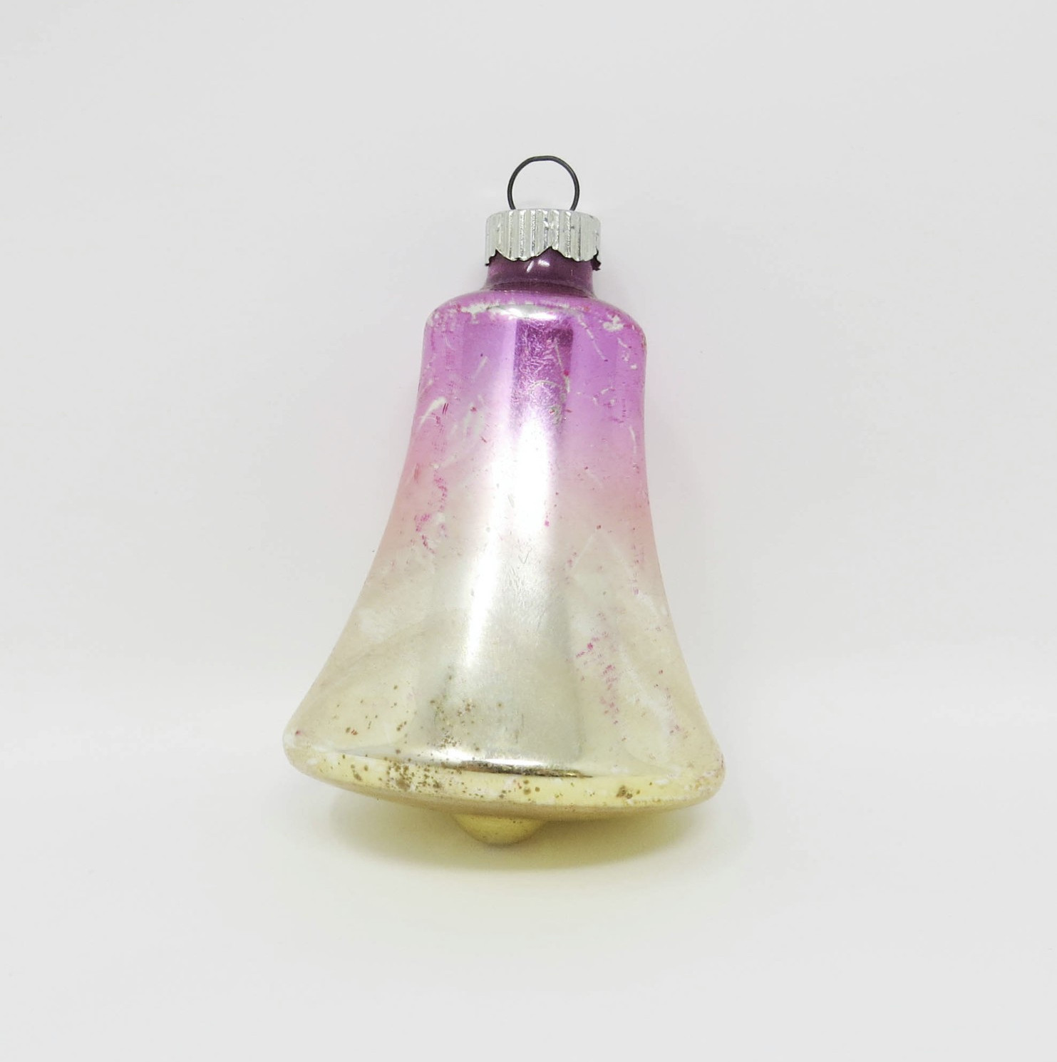 Vintage Mercury Glass Pink Ombre Bell Christmas Ornament Shiny Brite ~ 2-3/4\