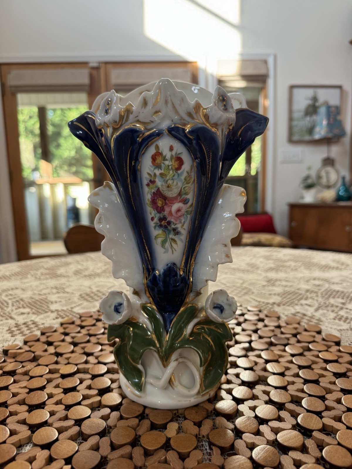 Antique Old Paris Porcelain Wedding Vase 19th C Cobalt Blue Gilt Floral 584