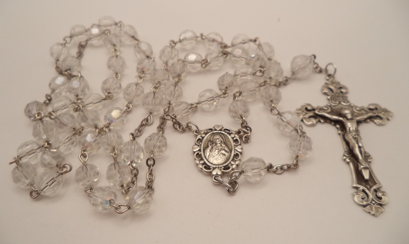 Vintage Chapel Sterling Silver Crystal Rosary 22\ Vintage Chapel Sterling Silver Crystal Rosary 22\