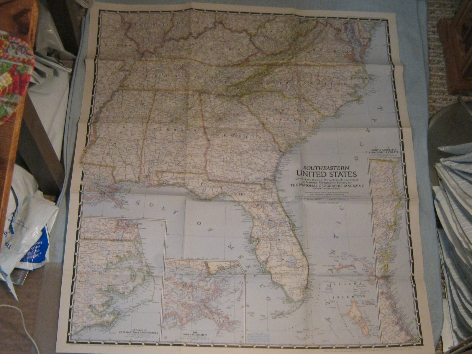VINTAGE SOUTHEASTERN UNITED STATES MAP National Geographic February 1947