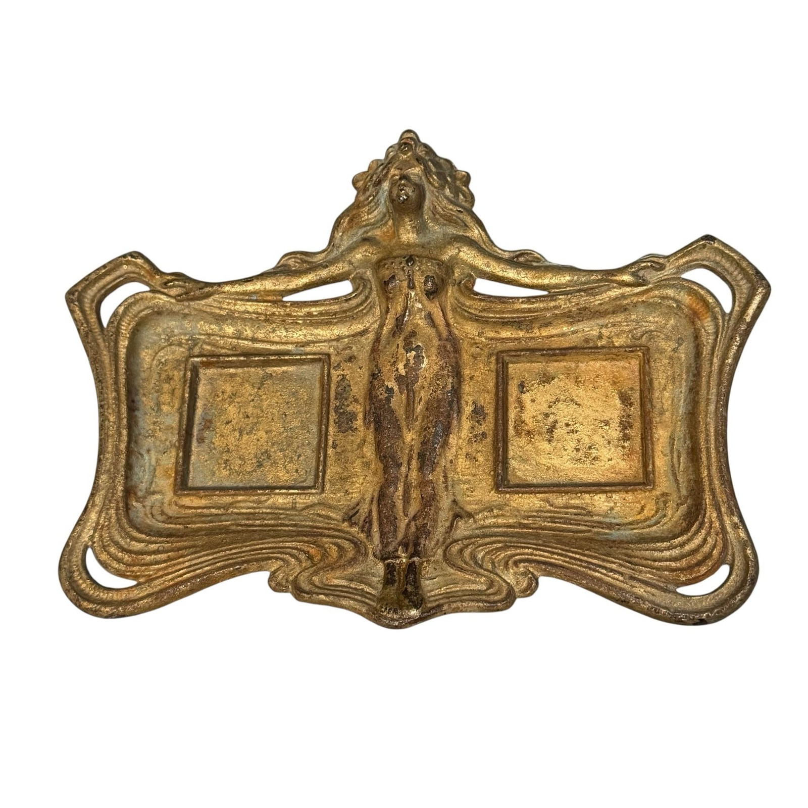 Vintage Francis Renaud Art Nouveau Brass Trinket Vanity Tray France Nude Woman