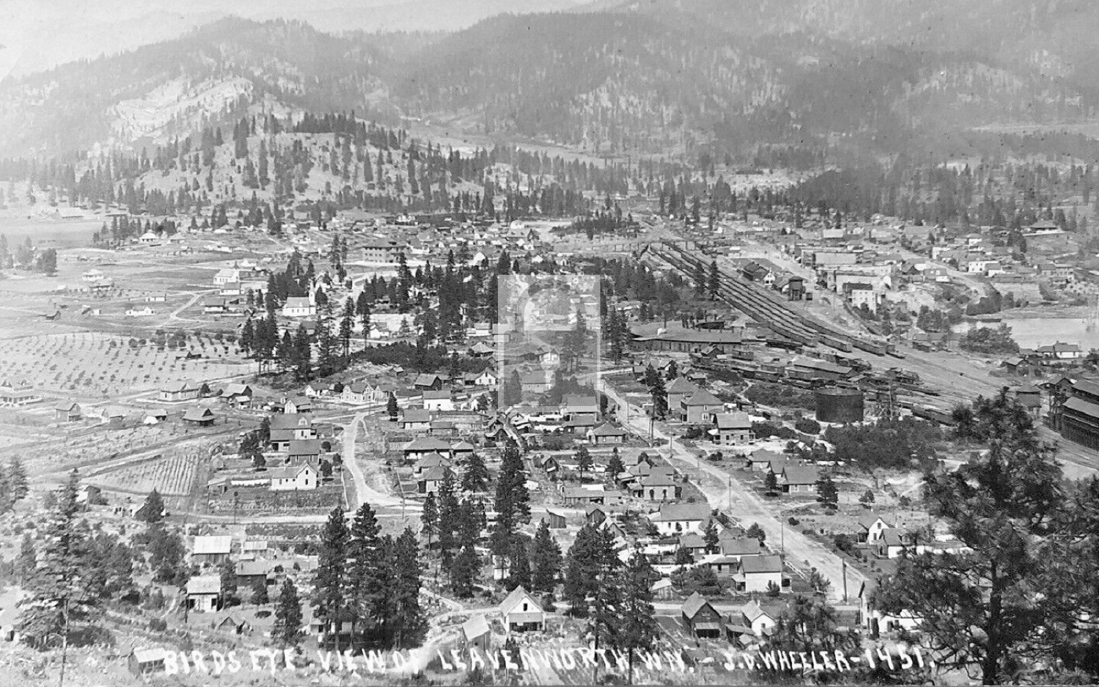Aerial View Railroad Trains Leavenworth Washington WA - Reprint
