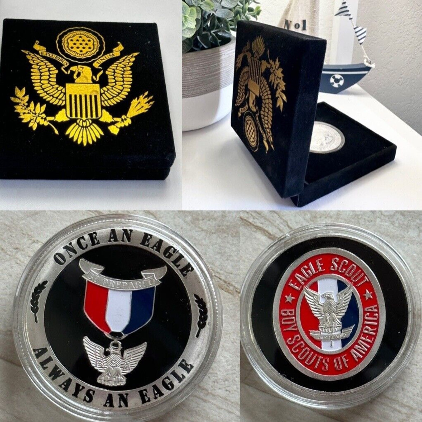EAGLE SCOUT Challenge Coin with velvet presentation case