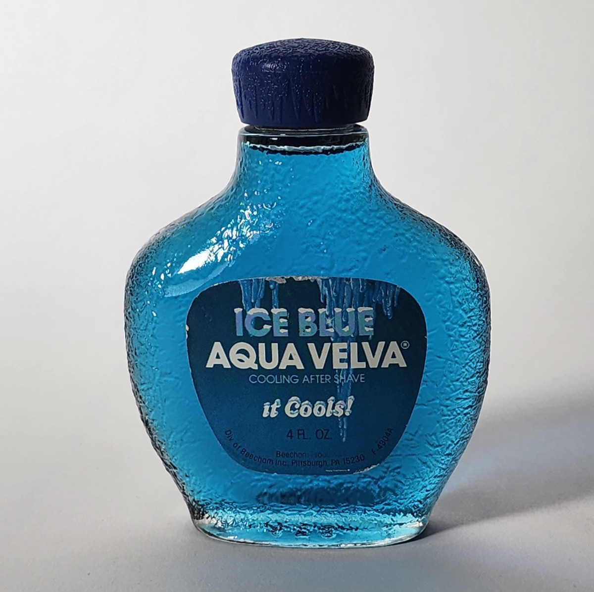 Vintage Aqua Velva Ice Blue After Shave 4 oz Beecham Glass Bottle Full