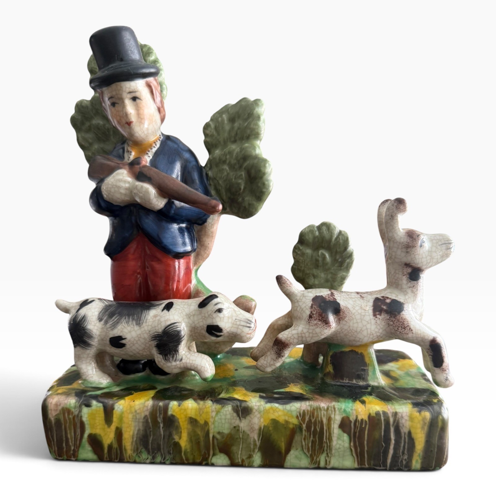 Staffordshire Style Hunting Figurine Hunter with Hounds Ceramic Reproduction