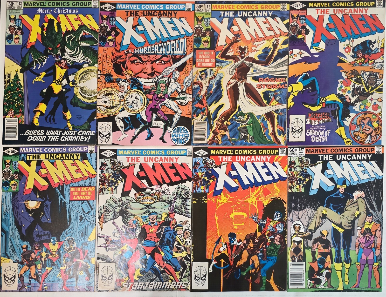 UNCANNY X-MEN Bronze Age Lot (8) #143-167 NM FN- 1st Caliban 1980 John Byrne 