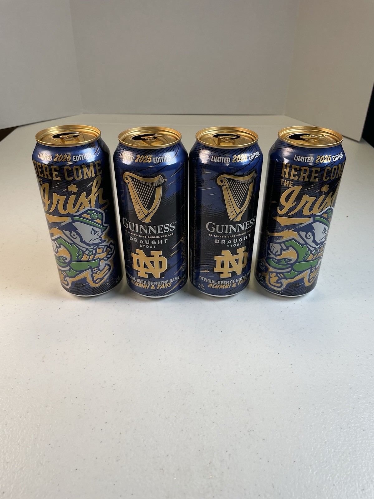 2026 14.9 OUNCE GUINNESS NOTRE DAME TOP OPENED BEER CAN LOT of FOUR South Bend