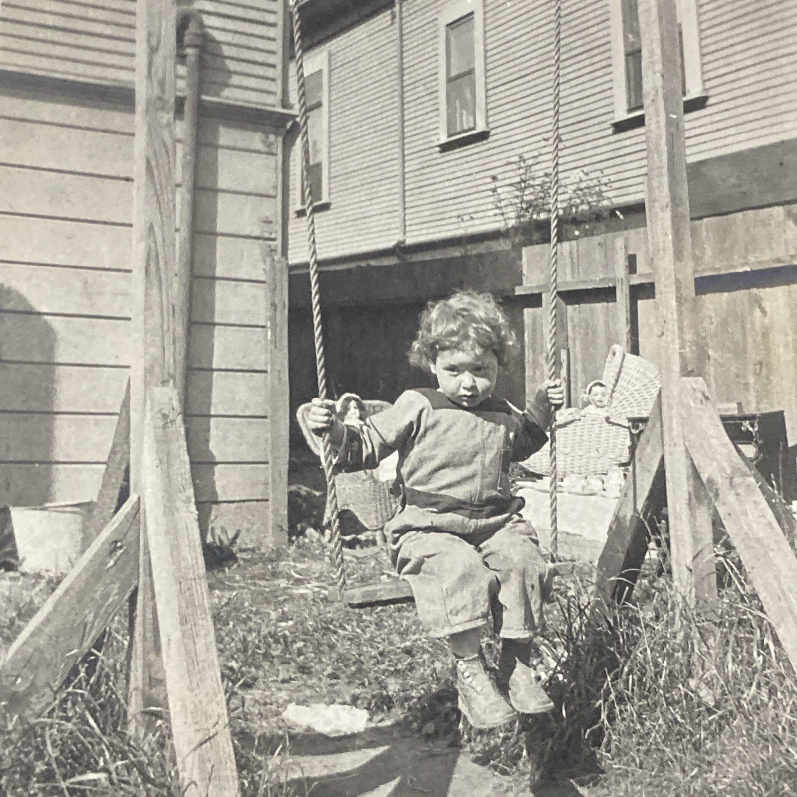 1919 Cute Adorable Precious Little Girl on Swing Creepy Dolls Watching Her Photo