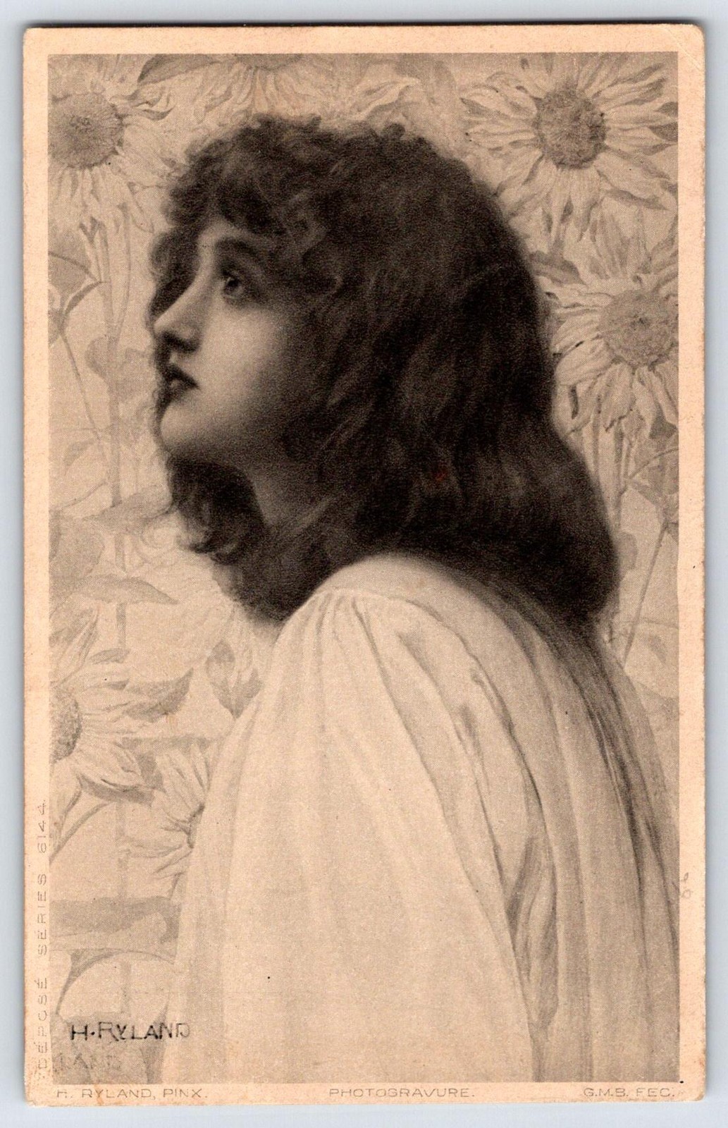 Vintage Belgian Portrait Postcard H. Ryland Photogravure Sepia Continental 6x4