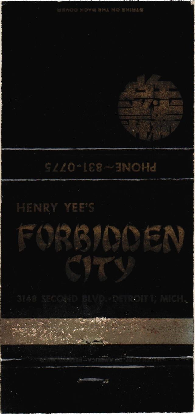 Henry Yee\'s Forbidden City Detroit MI Vintage Matchbook Cover 1950s-60s Henry Yee\'s Forbidden City Detroit MI Vintage Matchbook Cover 1950s-60s