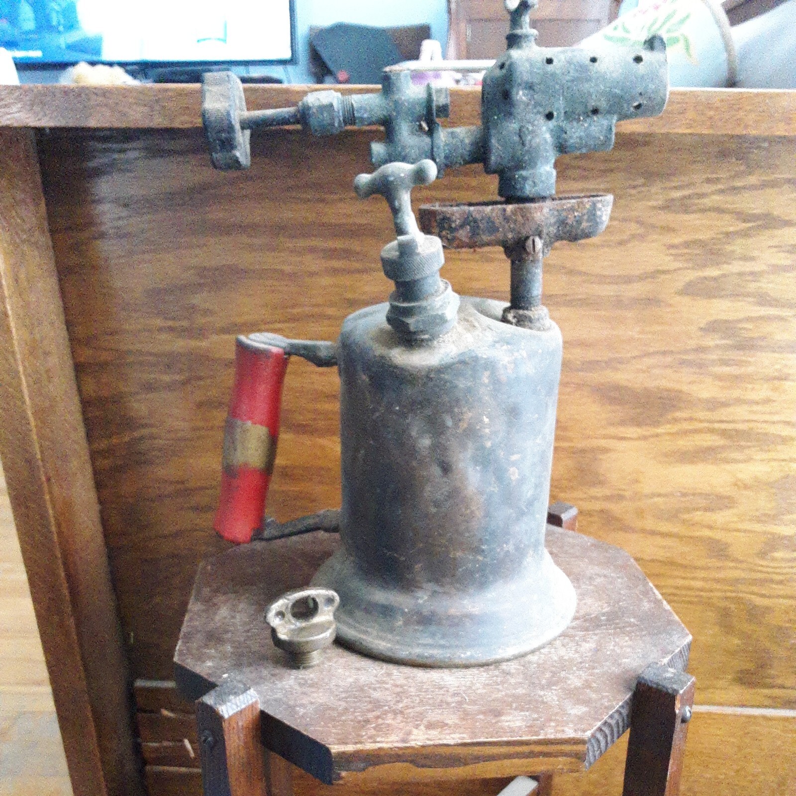 Clayton & Lambert Mfg. Co. Brass Gasoline Blow Torch Red Handle as Found Cond.