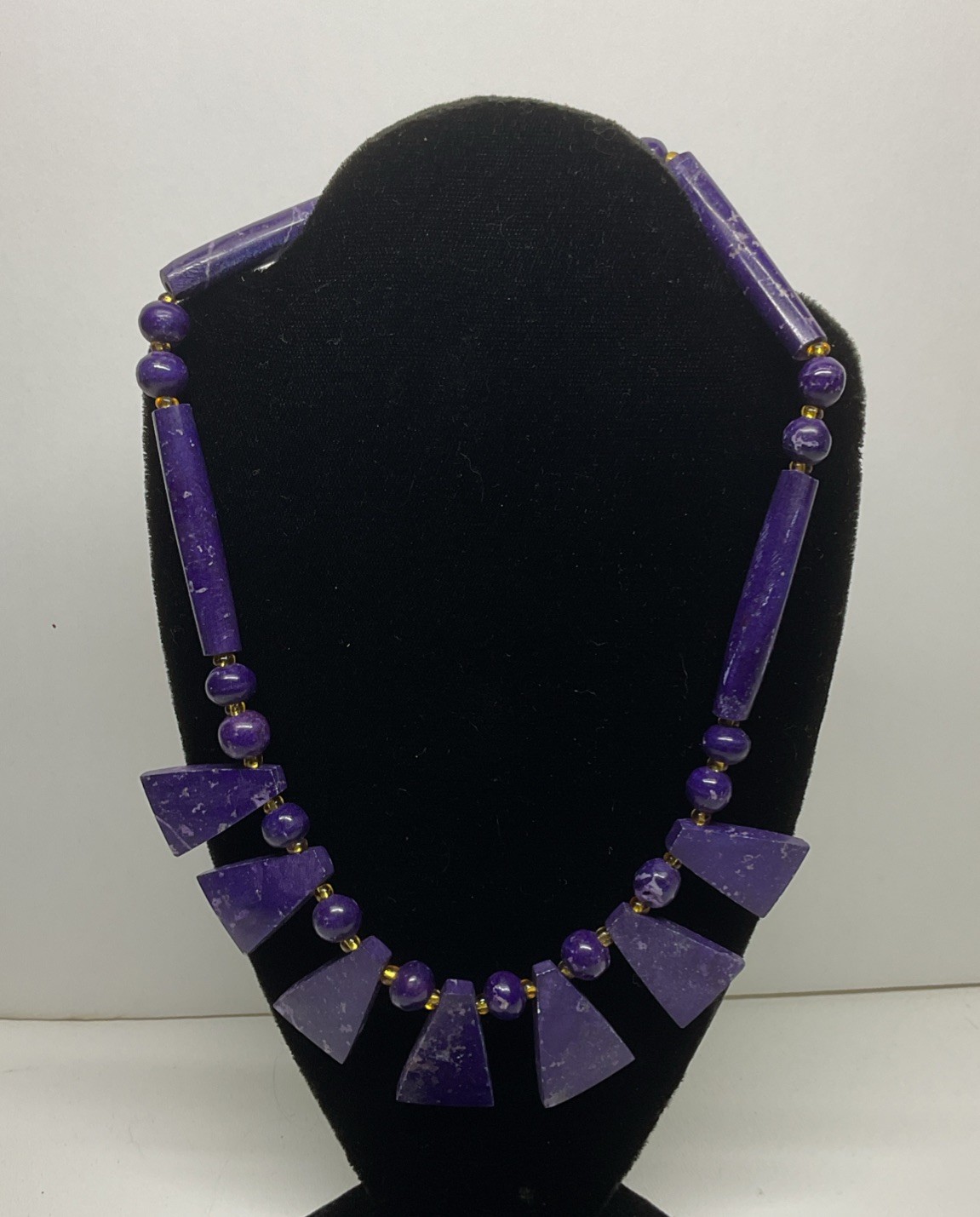 VTG Purple Lepidolite Bib Collar Fringe Necklace 19” Gorgeous Unique Beautiful
