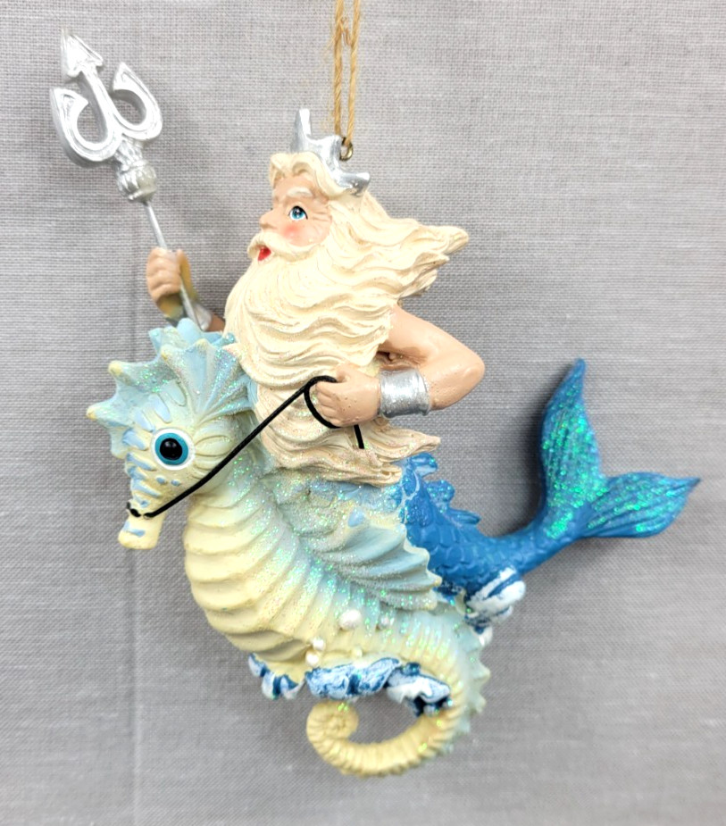 December Diamonds Ornament King Neptune Seahorse Merman Coastal 79-81136 Retired December Diamonds Ornament King Neptune Seahorse Merman Coastal 79-81136 Retired