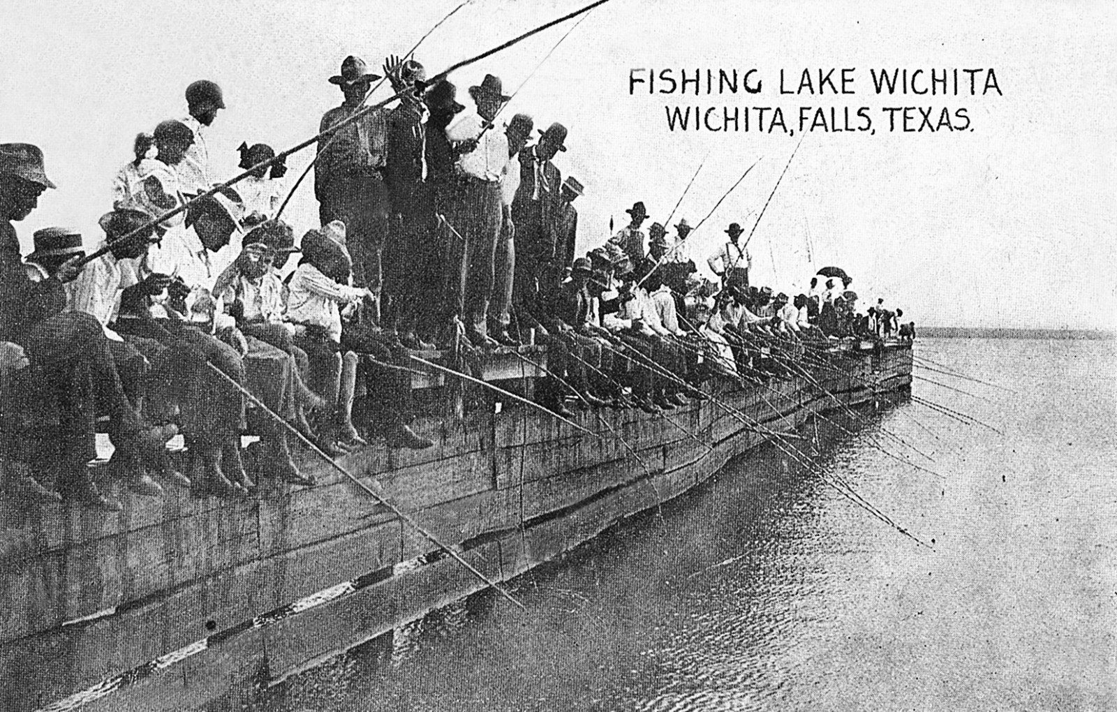 Wichita Falls Texas Crowd Of People Fishing In Lake Wichita Postcard COPY #83738