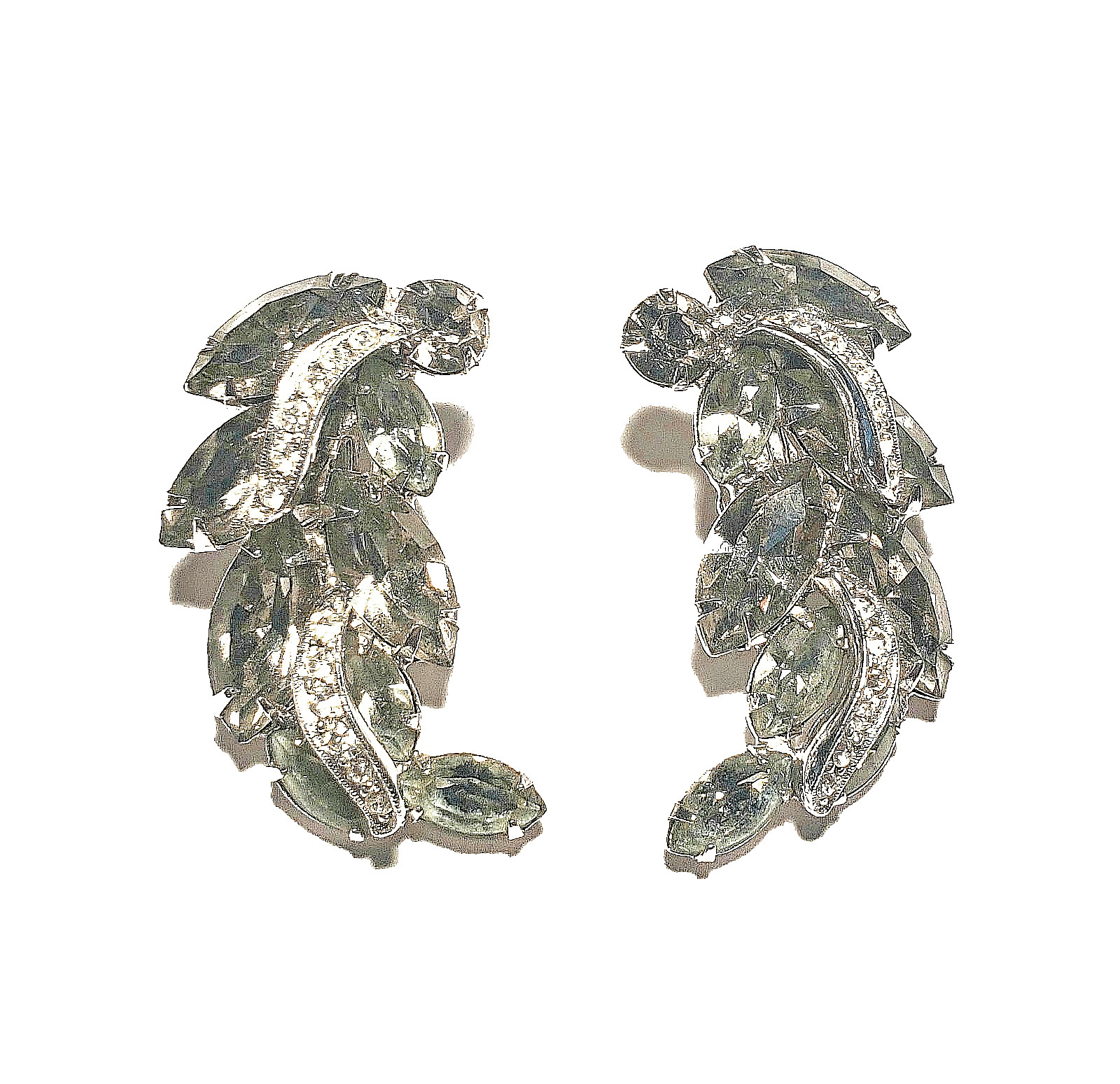 Vintage WEISS Signed Clip-on Earrings Rhodium Prong Set Blue Marquise Rhinestone