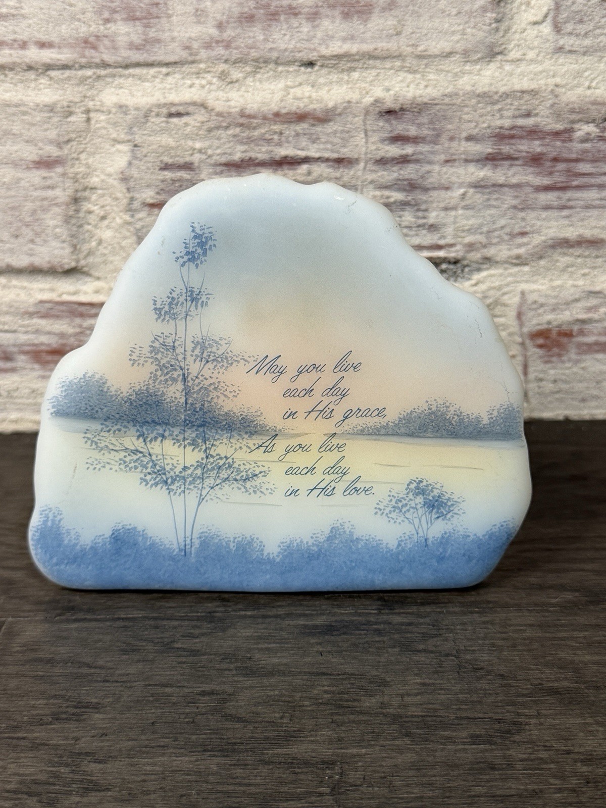Fenton Custard Glass Iceberg Inspirational Hand Painted Paper Weight Vtg RARE