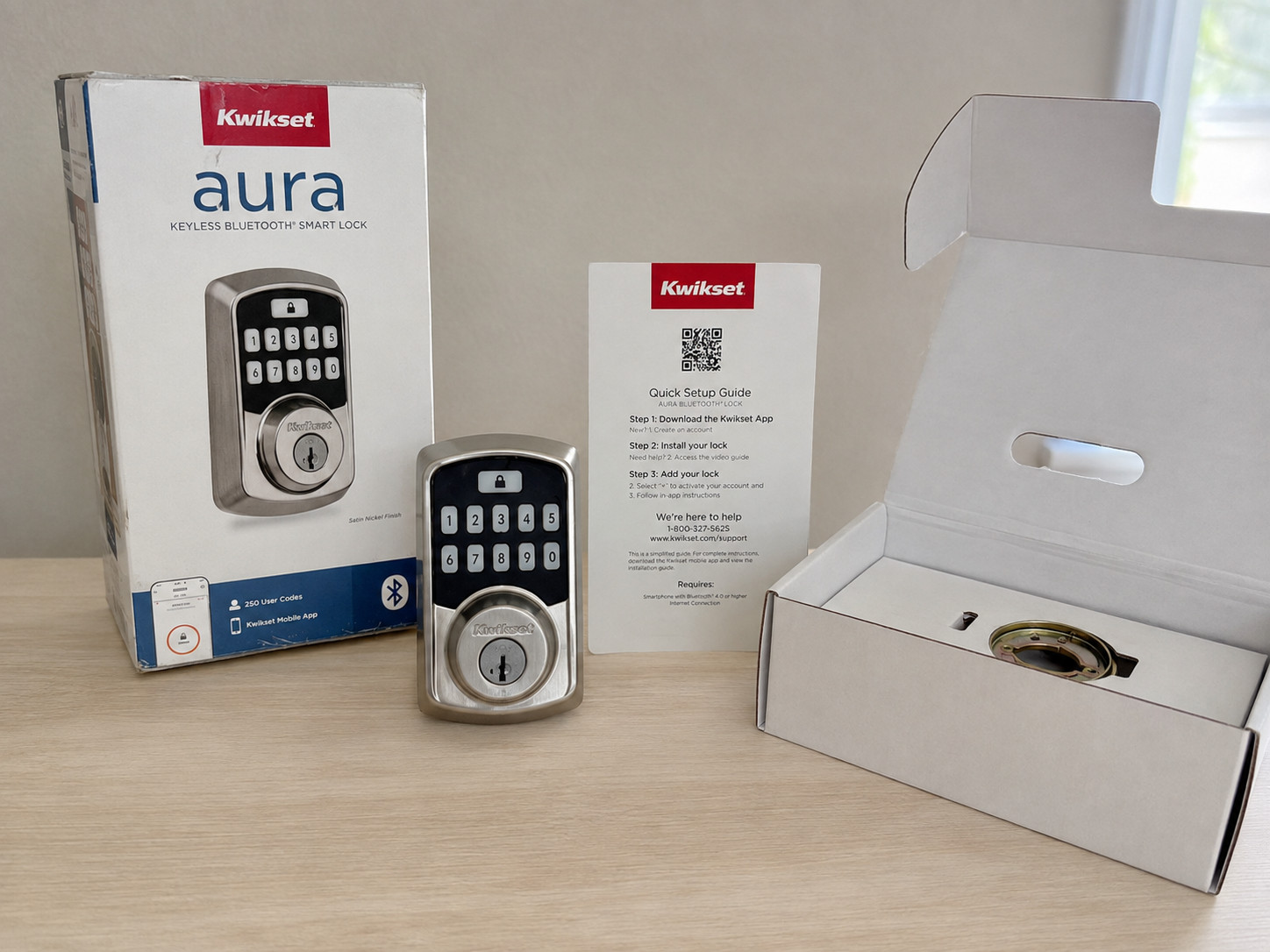 Kwikset Aura Bluetooth Keypad Lock Deadbolt with SmartKey Security Satin Nickel