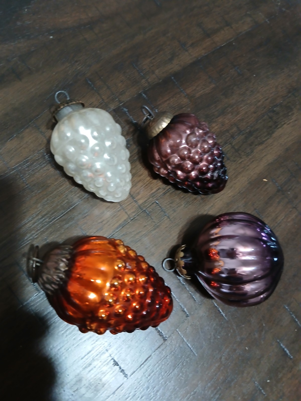 4 Vintage Kugel Glass Ornaments