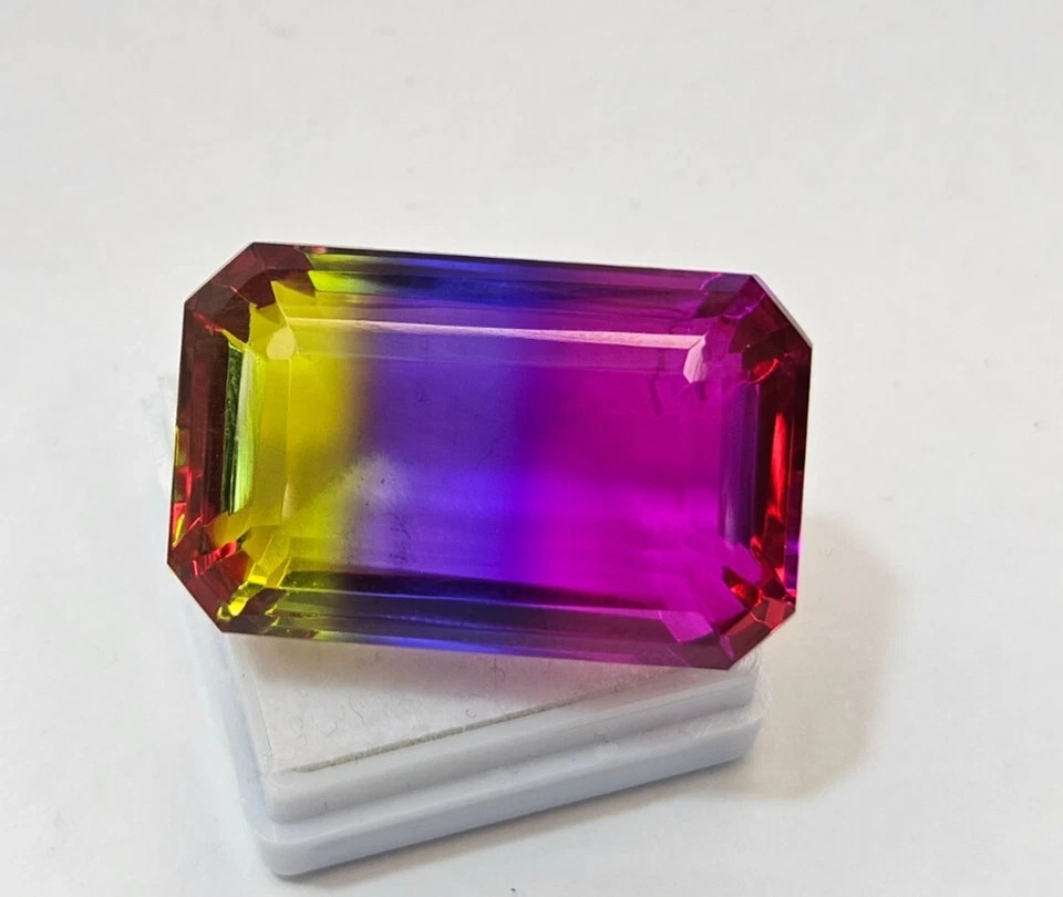 Natural 80-87 Ct Bi-Colour Ametrine Emerald Cut Loose Certified Gemstone
