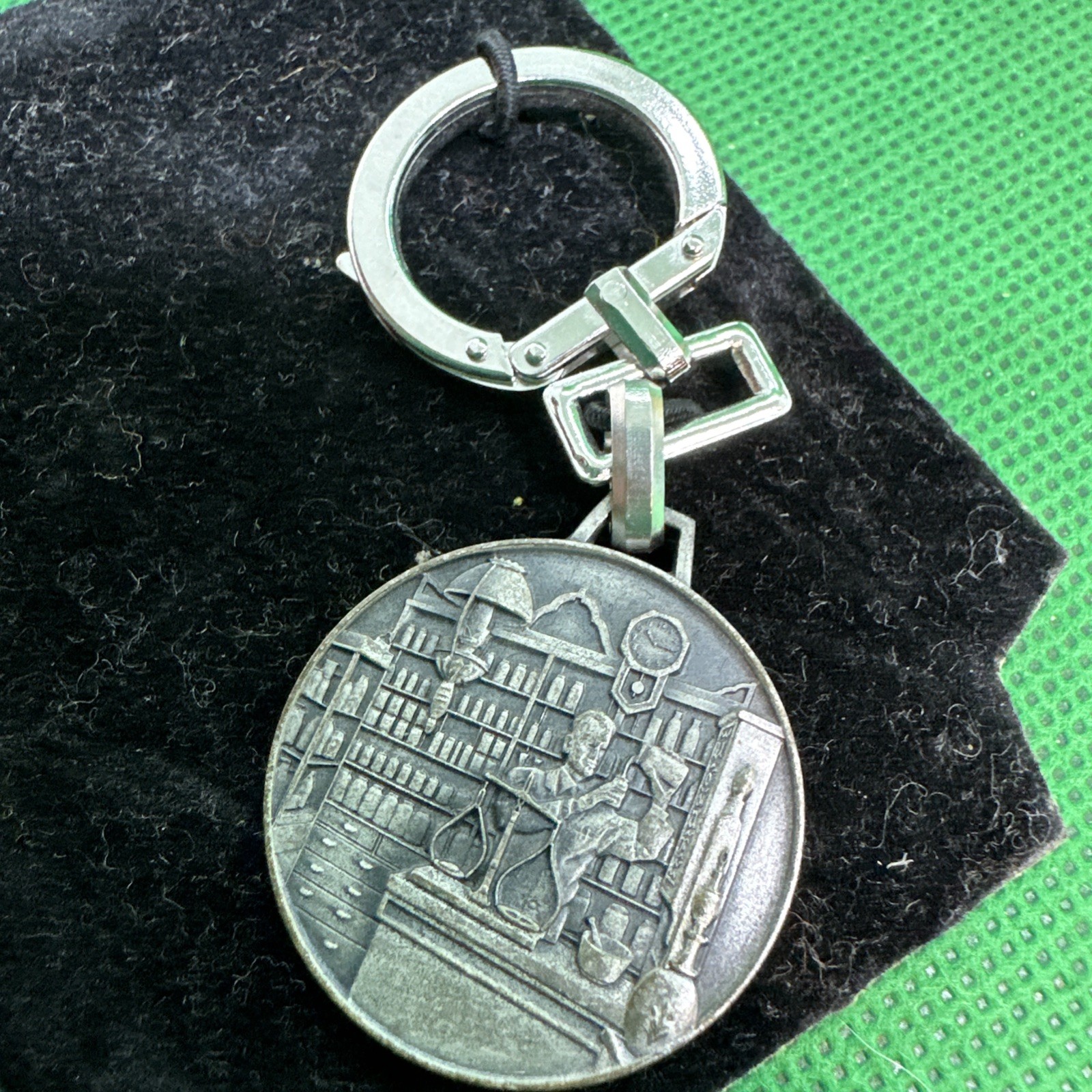 VINTAGE Keychain RX PHARMACY PHARMACIST Alchemist Pewter