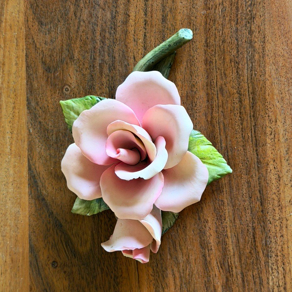 Vintage Napoleon Capodimonte Porcelain Pink Rose Flower Figurine Italy