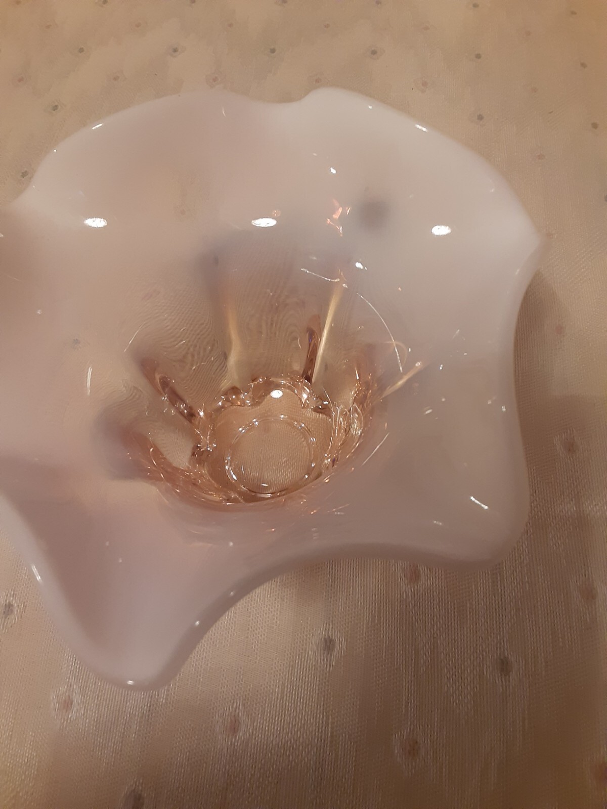 Duncan Miller glass vase,  white top edge