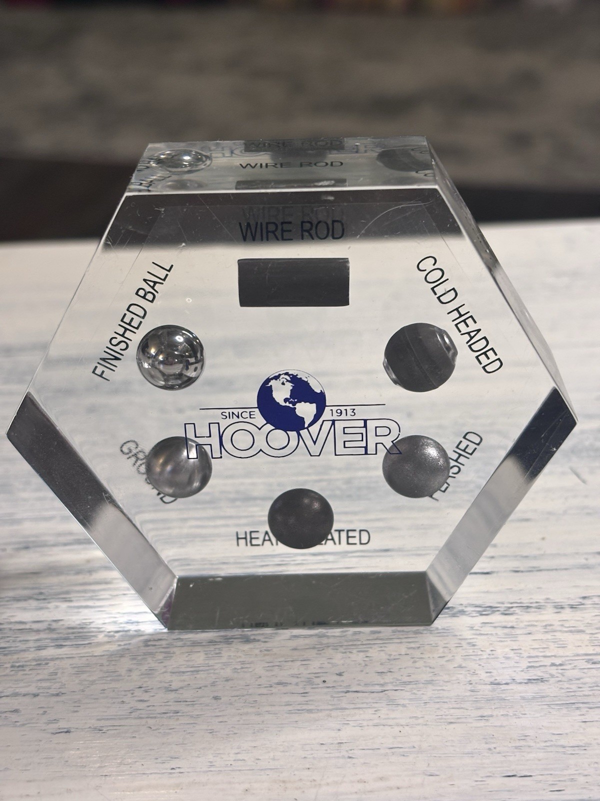 VTG Hoover Ball Bearing Co Lucite Paperweight Manufacturing Process Display