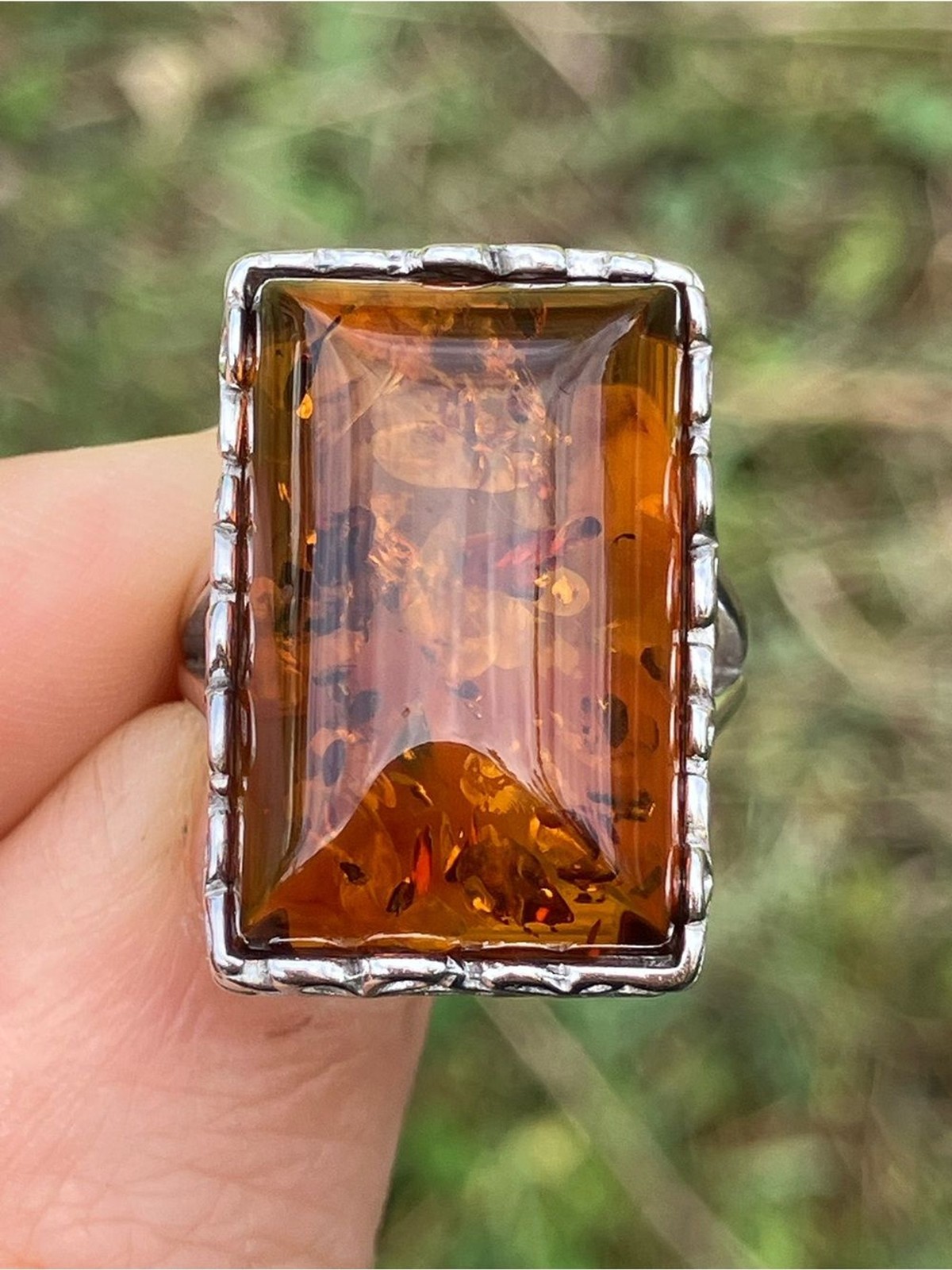 Genuine Amber Sterling Silver Ring Size 6