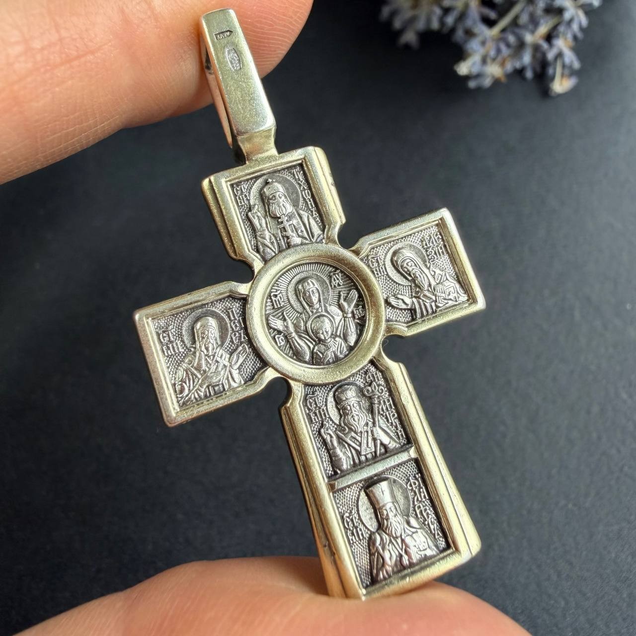 Vintage 925 Sterling Silver Orthodox Crucifix Cross Pendant Gilt Double Sided