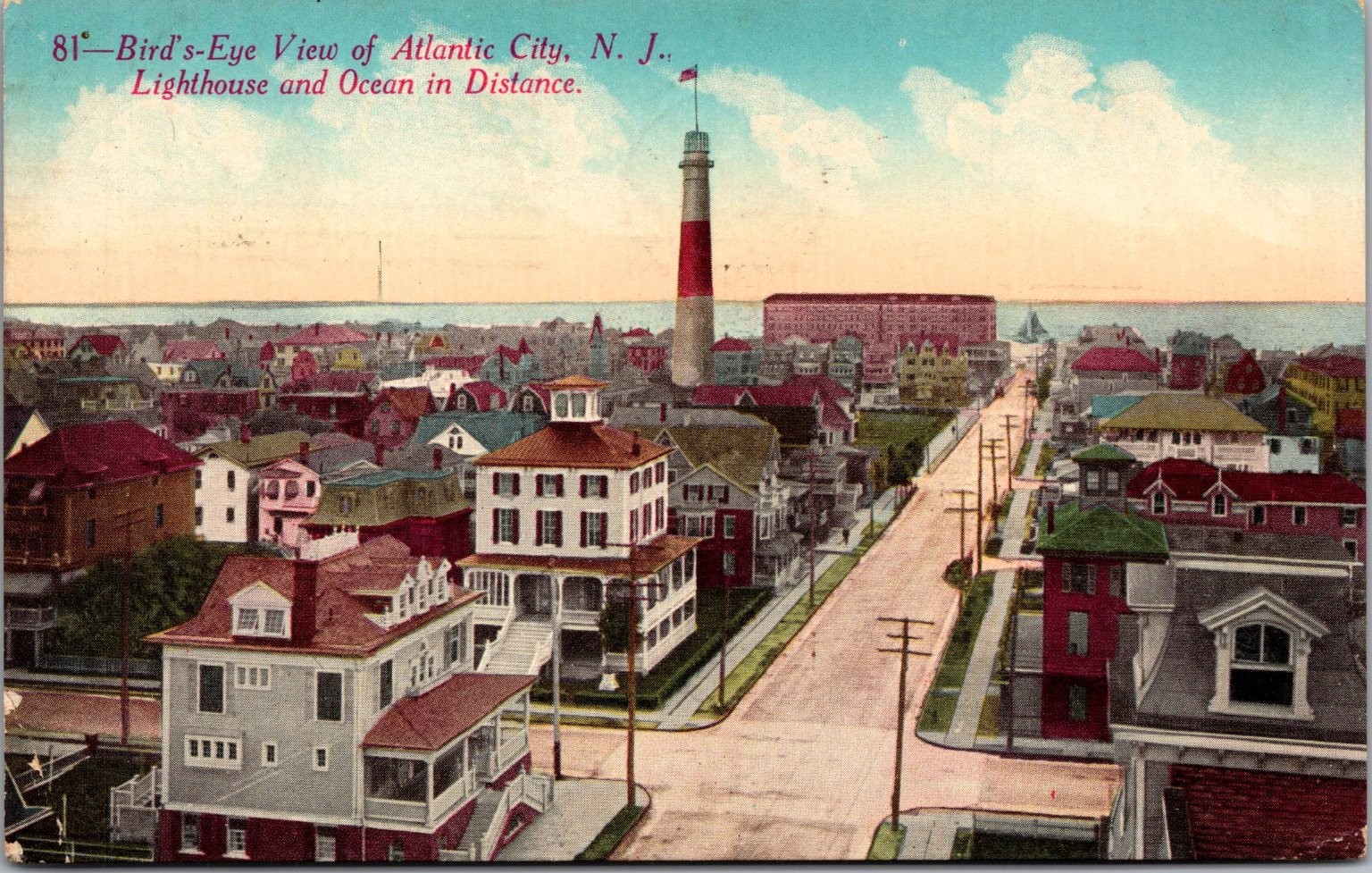 1911 Atlantic City NJ Bird\'s-Eye View Absecon Lighthouse Ocean Postcard 1911 Atlantic City NJ Bird\'s-Eye View Absecon Lighthouse Ocean Postcard
