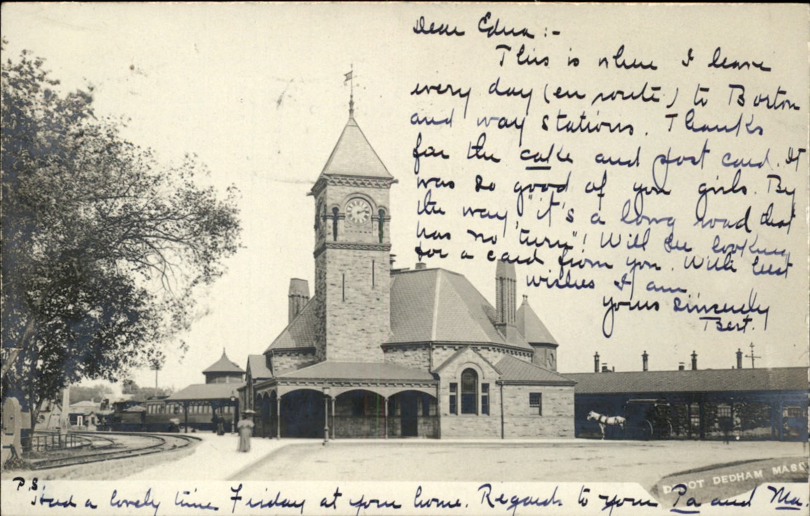 Dedham Massachusetts MA Depot c1900s-10s Real Photo Vintage Postcard