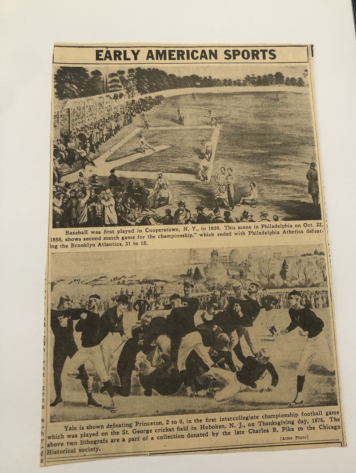 Vintage “Early American Sports” Newspaper Clipping 26