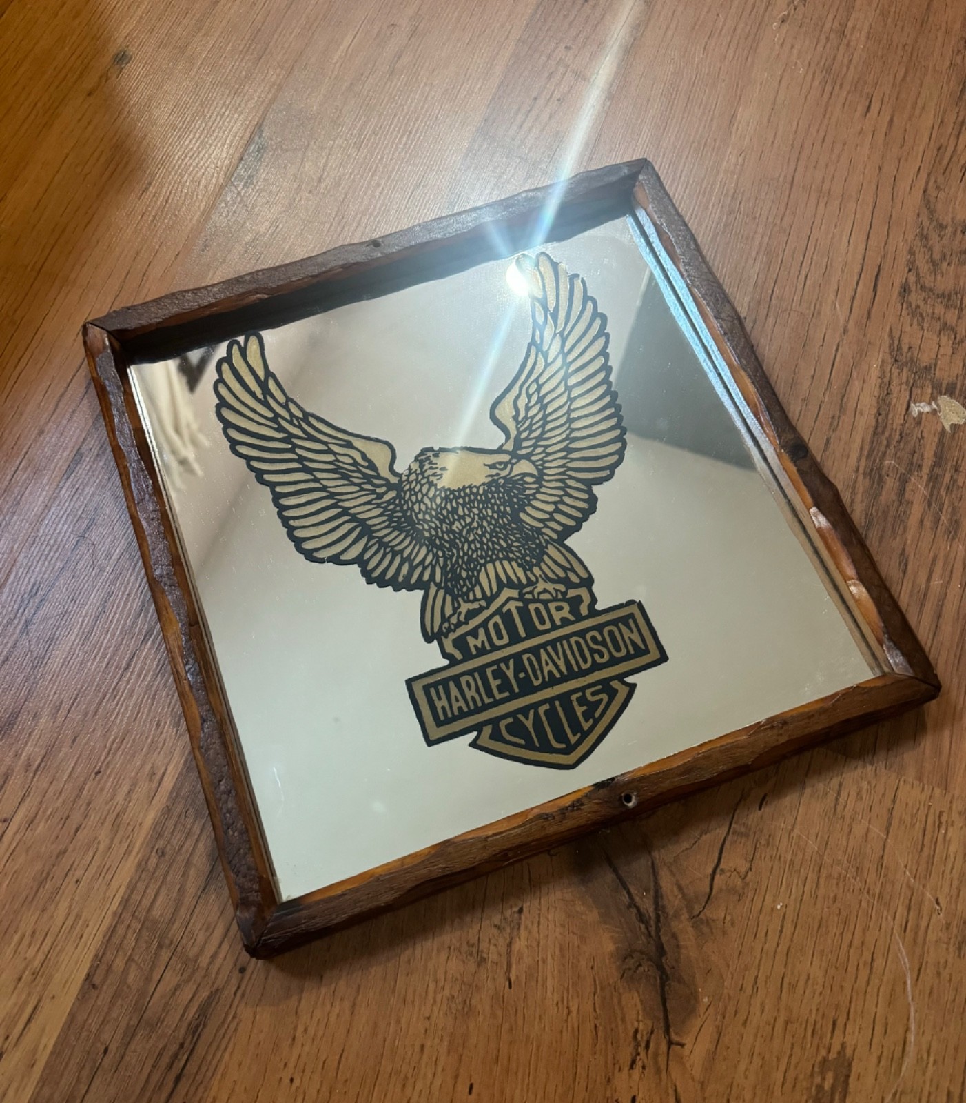 vintage antique harley davidson wooden rustic wall mirror 13\