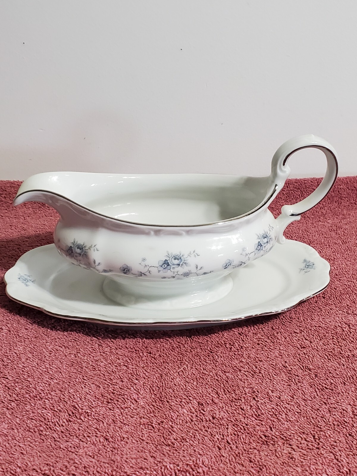 Johann Haviland Bavaria Germany Blue Garland Sauce Gravy Boat & Underplate