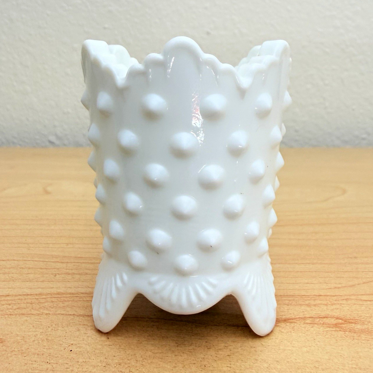 Fenton White Milk Glass Hobnail Footed Toothpick Holder 3 in Tall x 2 in Wide