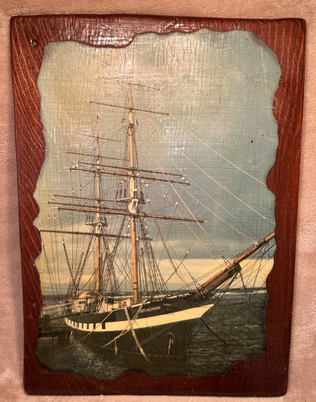 Vintage Wood Mounted Nautical Ocean Lacquered Art Decoupage Decor Accent Ship