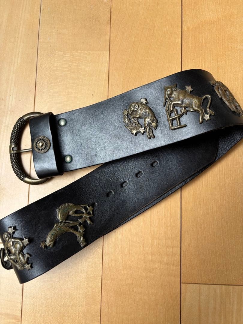 12 Constellation Metal Studded Leather Belt Unisex Black