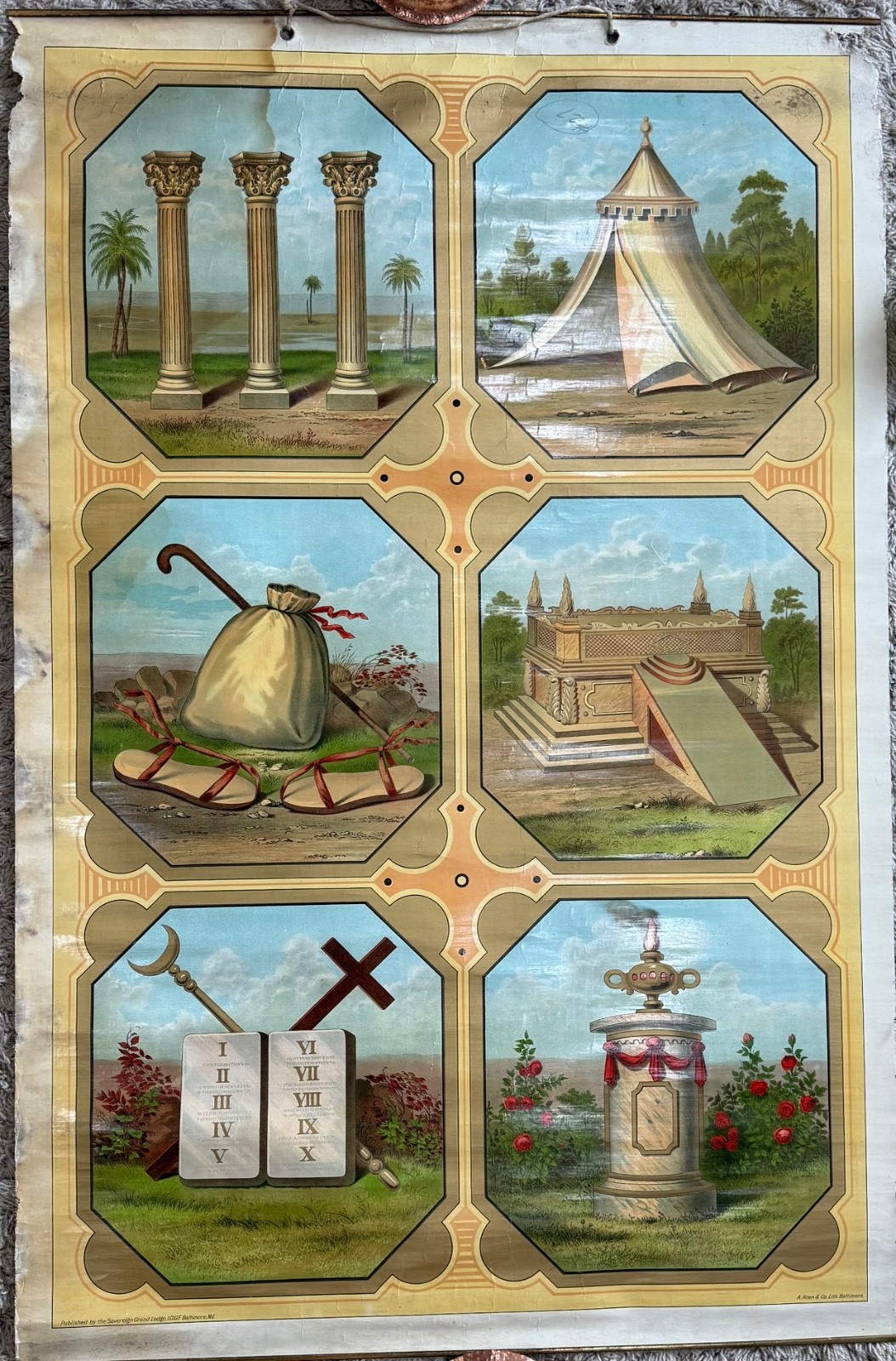Antique Masonic Chart Banner 1890s Pettibone Mfg Co Master’s Carpet Lithograph Antique Masonic Chart Banner 1890s Pettibone Mfg Co Master’s Carpet Lithograph