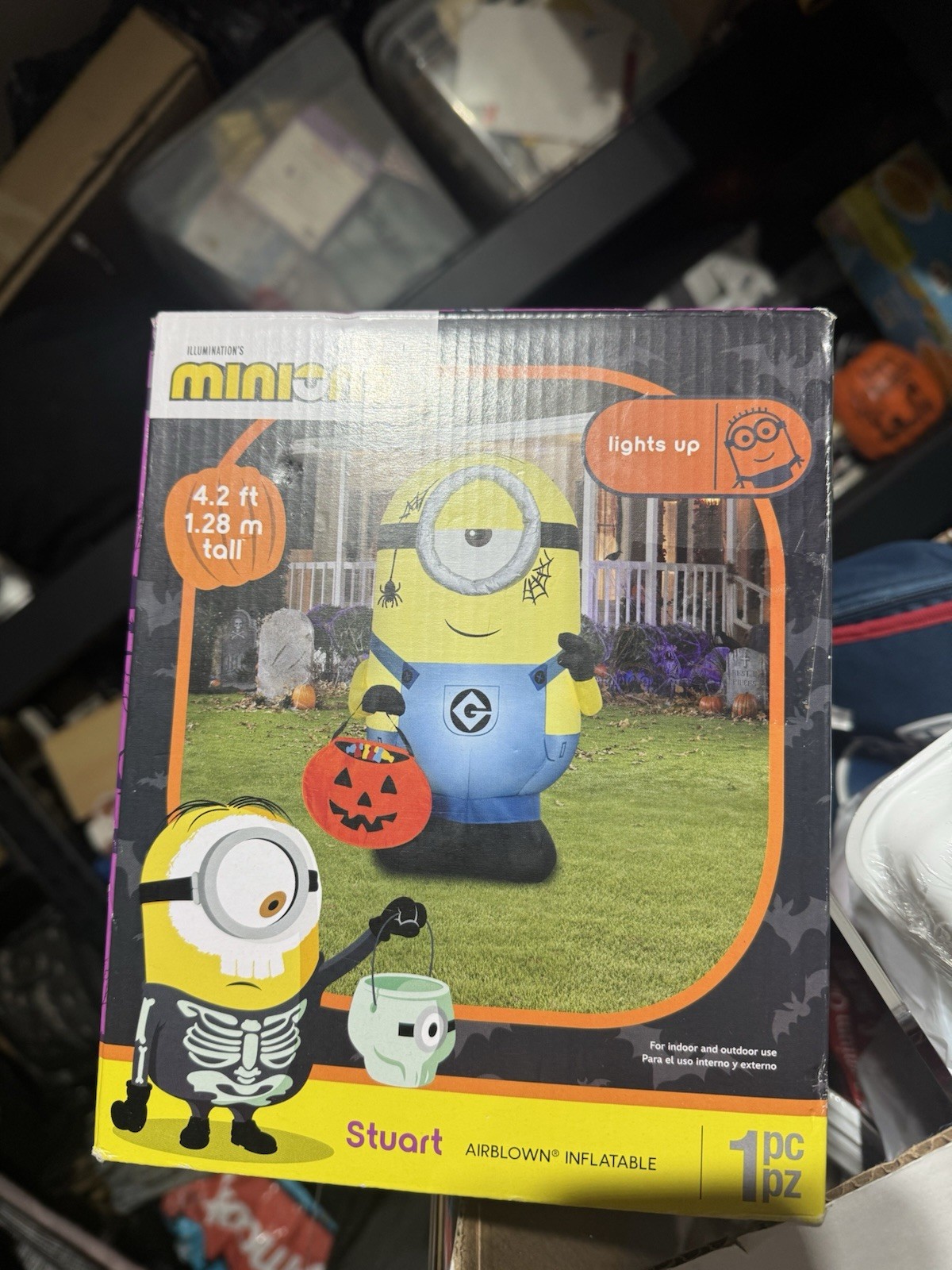 Minions Stuart Halloween 4.2ft Airblown Light Up Inflatable - New Minions Stuart Halloween 4.2ft Airblown Light Up Inflatable - New