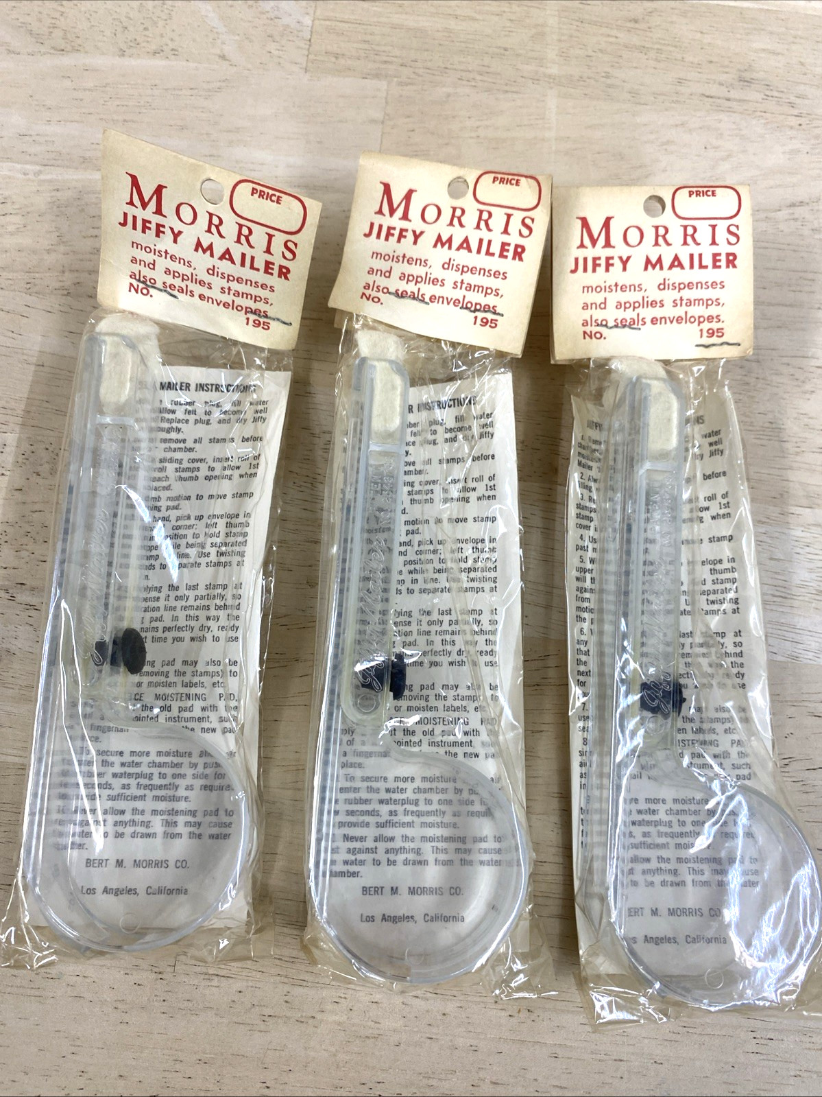 Jiffy Mailer Dispenser Vintage Glue Morris Moistens Applies Stamps NOS Lot of 3