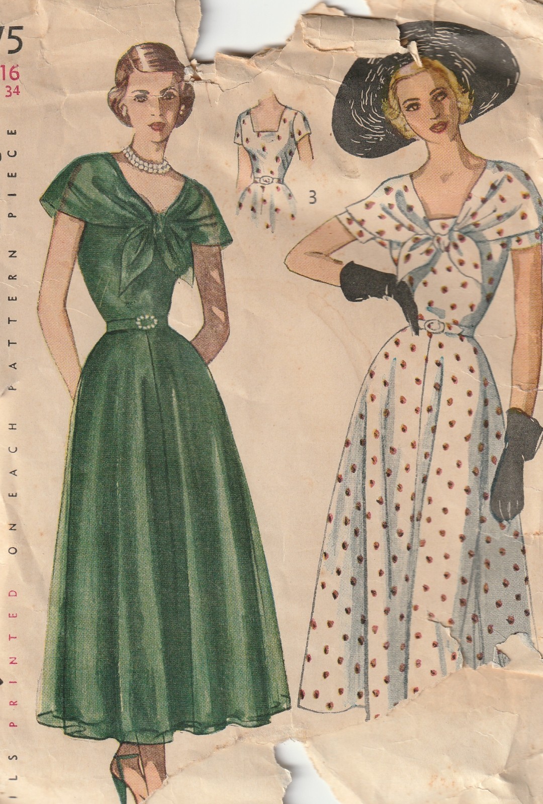 1949 Vintage Sewing Pattern 34 Bust Simplicity 2875 Fitted Bodice Dress 1949 Vintage Sewing Pattern 34 Bust Simplicity 2875 Fitted Bodice Dress