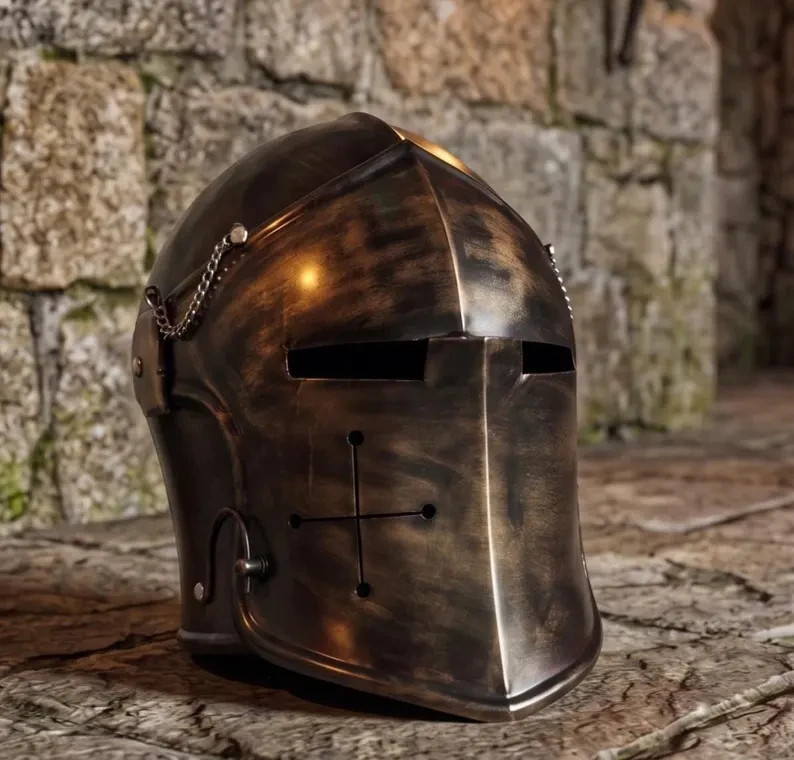 Medieval Helmet Steel 18 Gauge Crusader Great Helmet For Cosplay, LARP