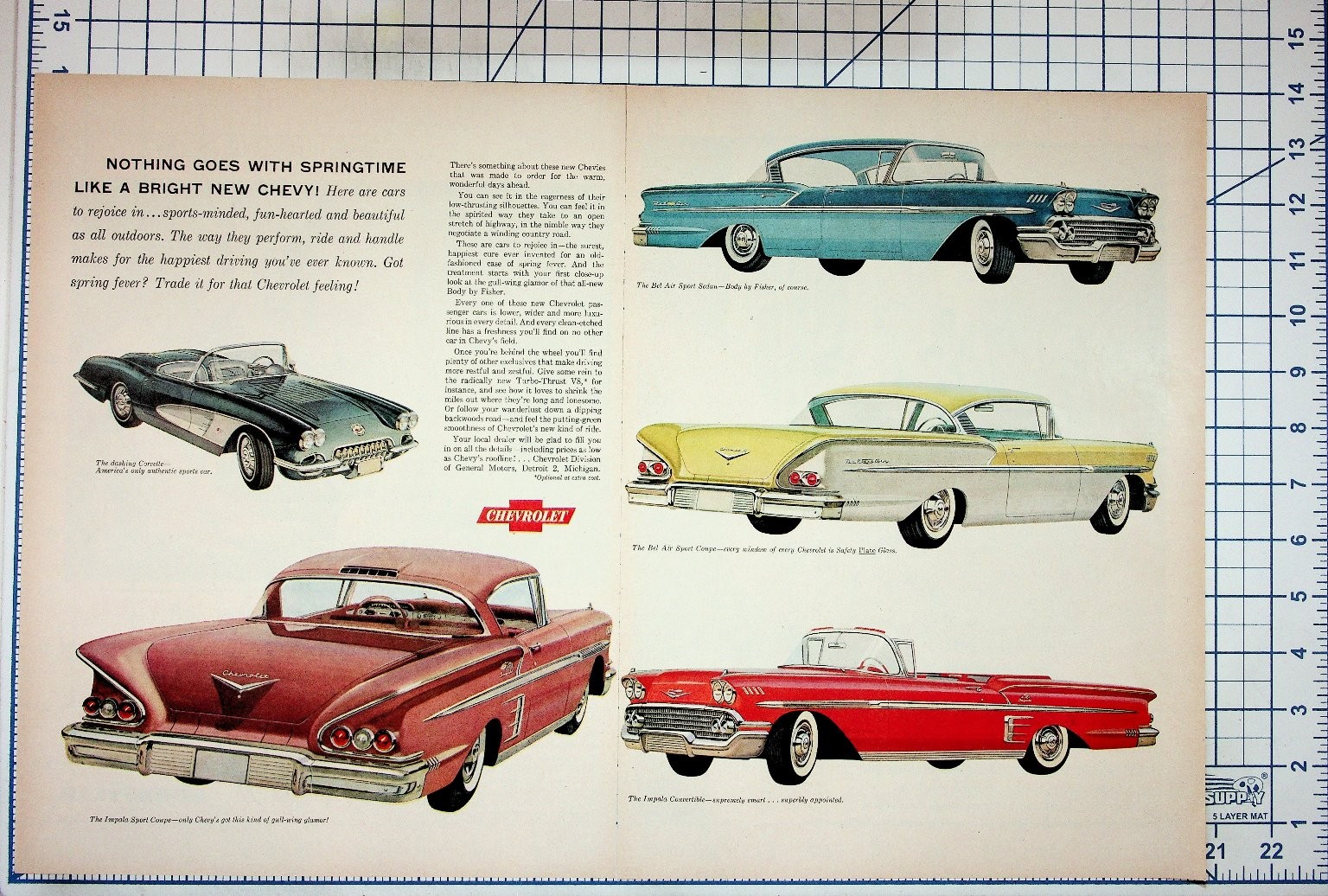1958 Chevrolet Impala Bel Air Corvette Original Magazine Ad Vintage Cars