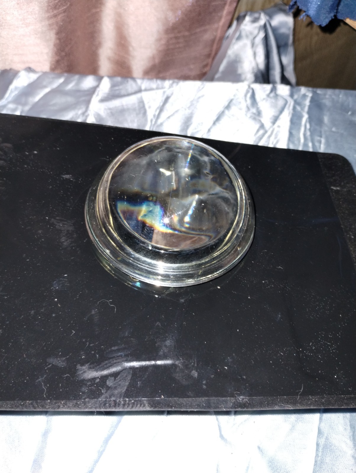 Vintage Clear Glass Round Dome Magnifying Paperweight Approx 3”Diameter Flaw Vintage Clear Glass Round Dome Magnifying Paperweight Approx 3”Diameter Flaw