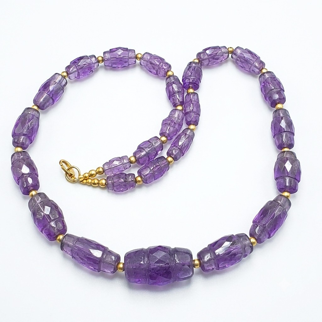 VINTAGE 1970'S CARVED AMETHYST BEAD NECKLACE Hand Carved.. Natural AMETHYST 