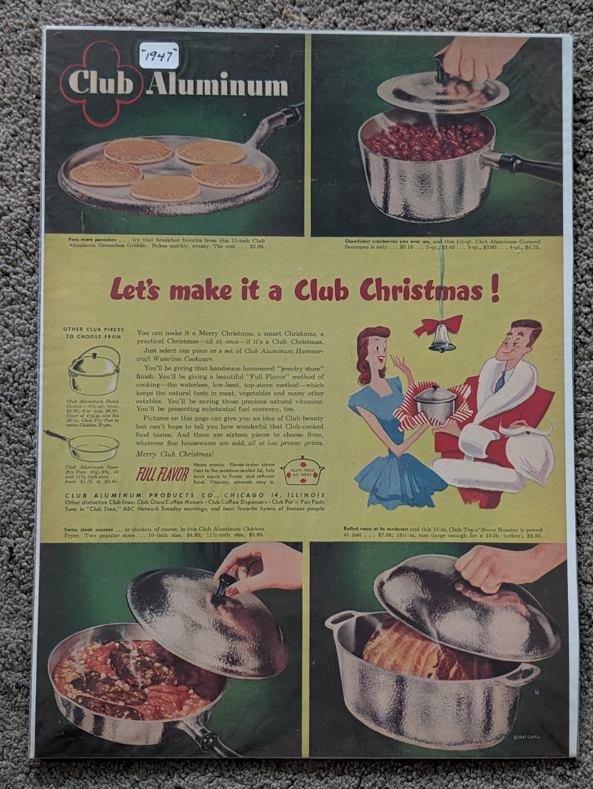 1947 VTG Orig Magazine Ad Let\'s Make It A Club Aluminum Christmas Pots Dishes 