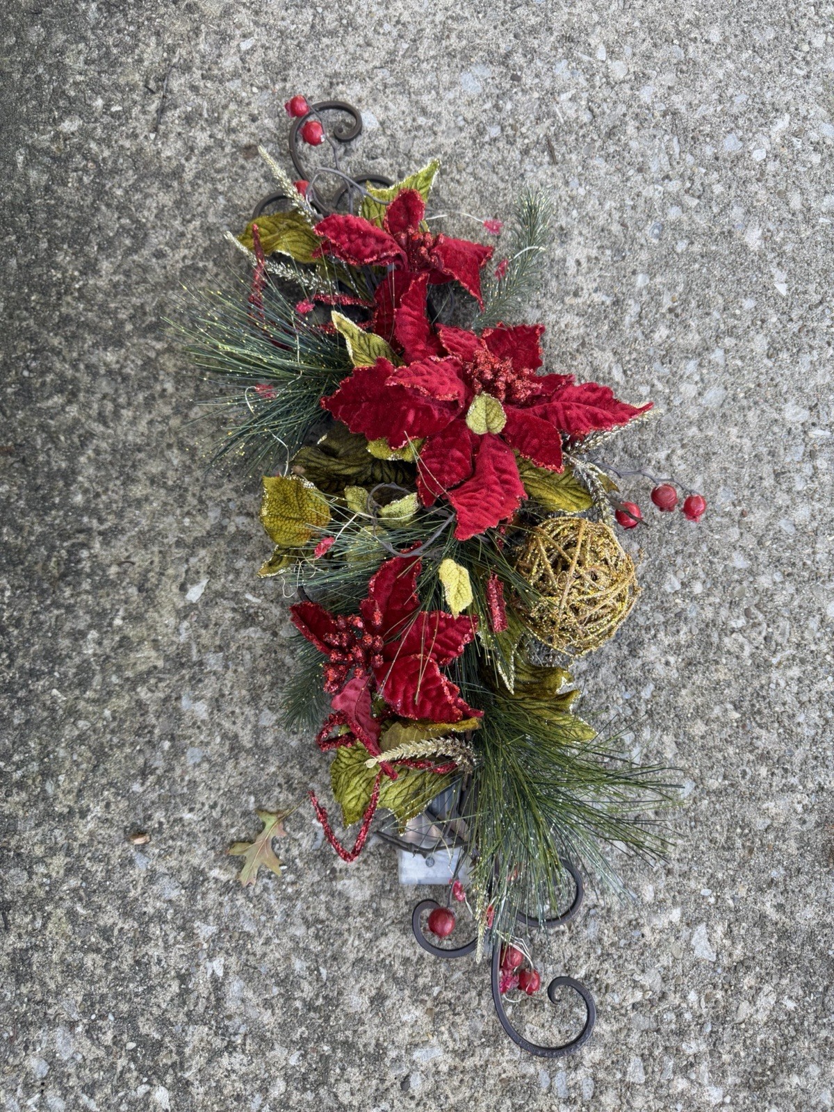 Vintage Wrought Iron Scroll Wall hanging With Christmas Greenery 26