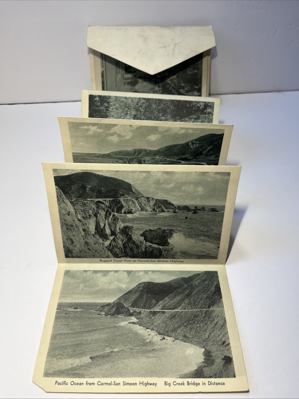 Vtg 1944 Big Sur Lodge CA-10 Postcards Fold Out Carmel-San Simeon Hwy Redwoods