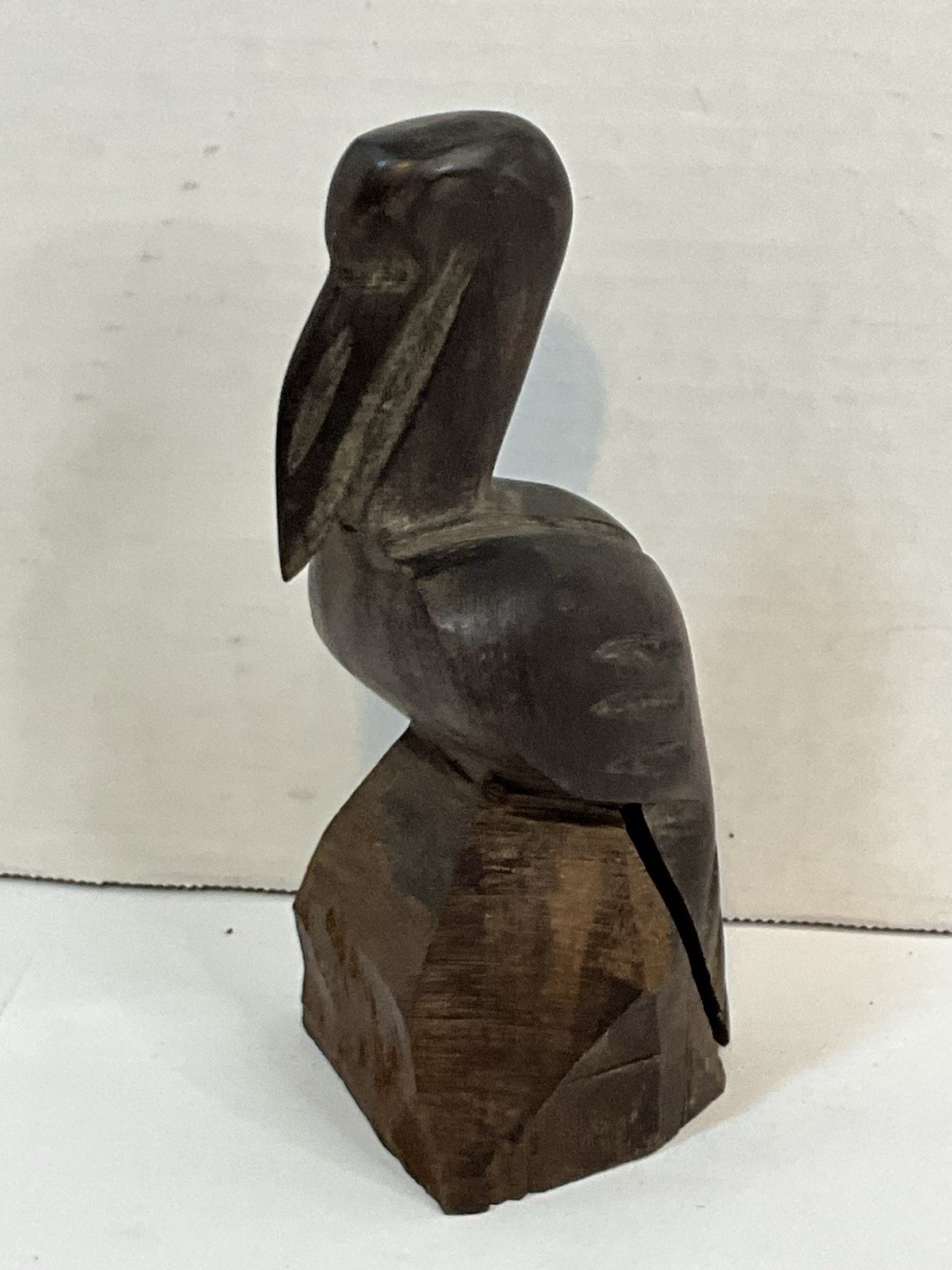 Wooden Pelican Hand Carved Vintage Brown Wood