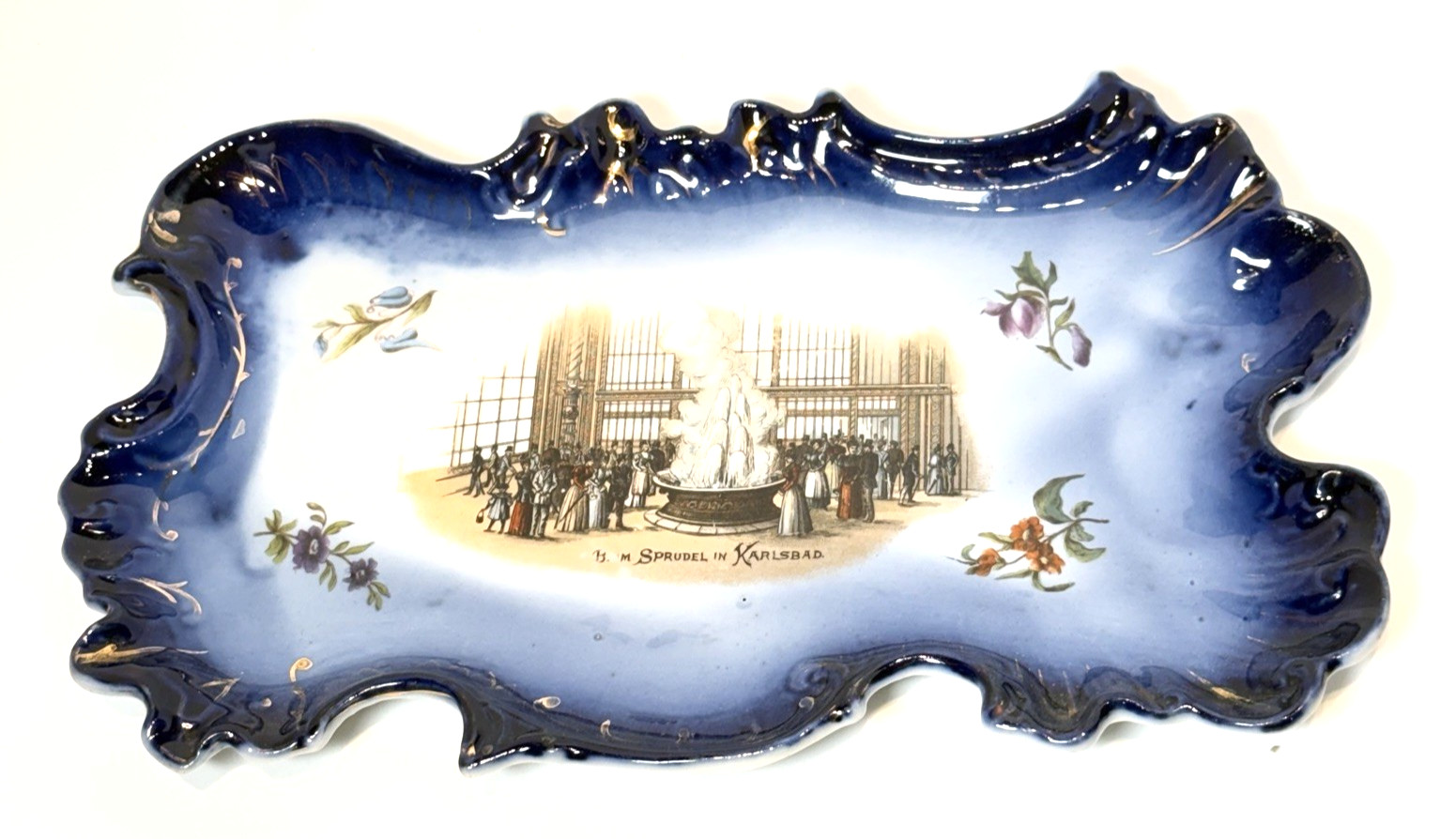 Antique Karlsbad Sprudel Spring Cobalt Germany Souvenir Hand Painted Plate